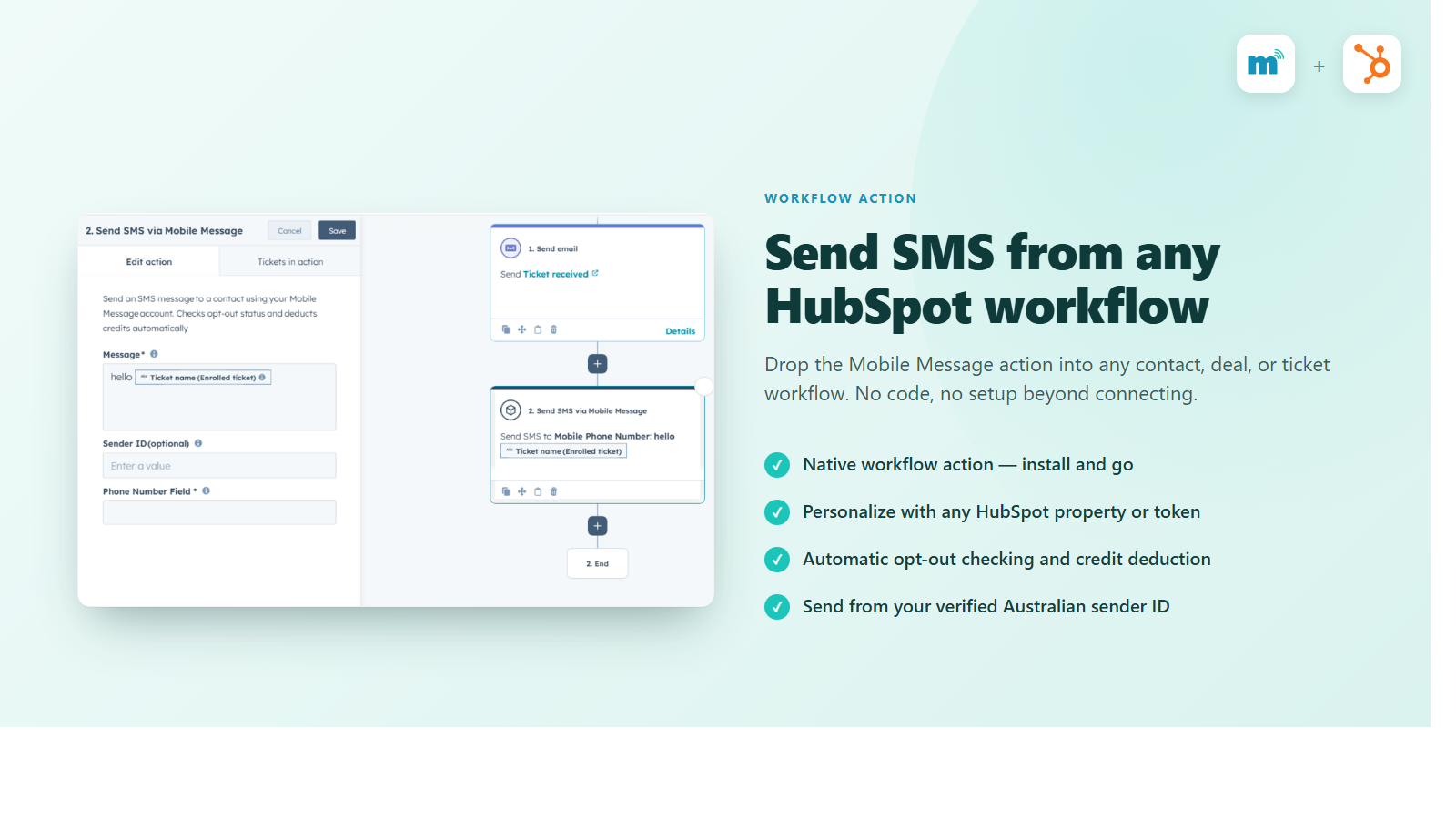 Send SMS from HubSpot Workflows using Mobile Message